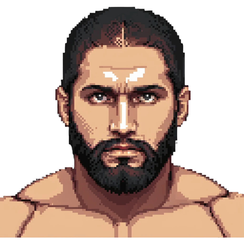 Islam Makhachev MMA fighter with beard and serious expression, UFC champion emoji