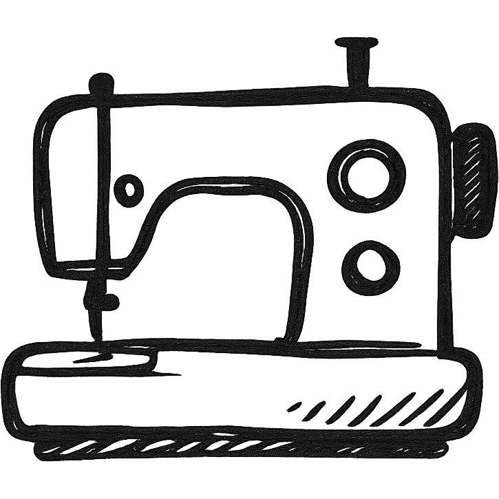 sewing machine, hand drawn black outline style, simple and clear lines emoji