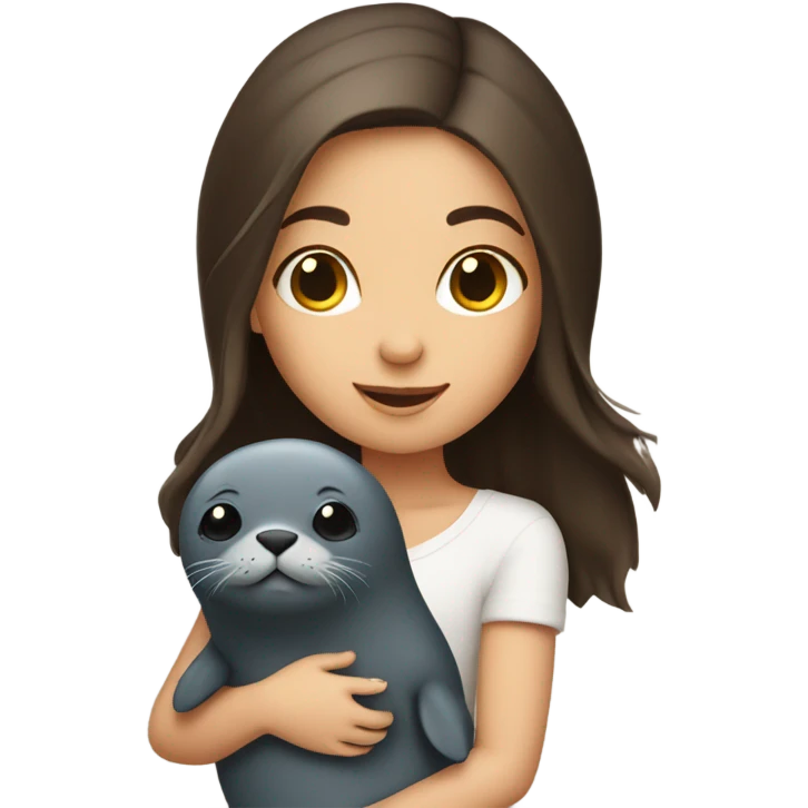 brunette girl with a cute little seal emoji
