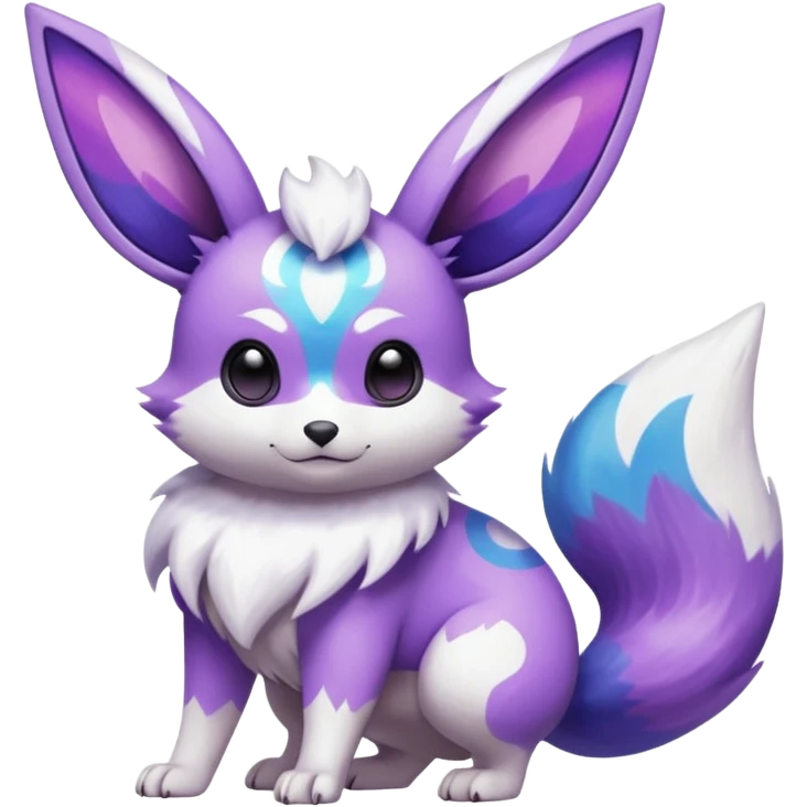 Shiny White with Violet and Indigo markings and nebula markings Eevee-Minccino-Zangoose-Pokémon-Fakémon-fusion-hybrid-creature emoji