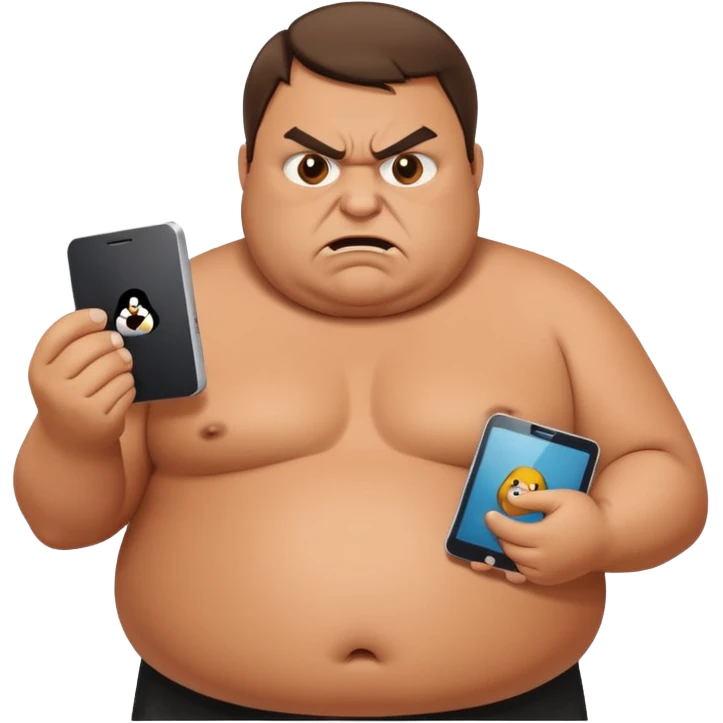 Fat guy angry at Linux device emoji