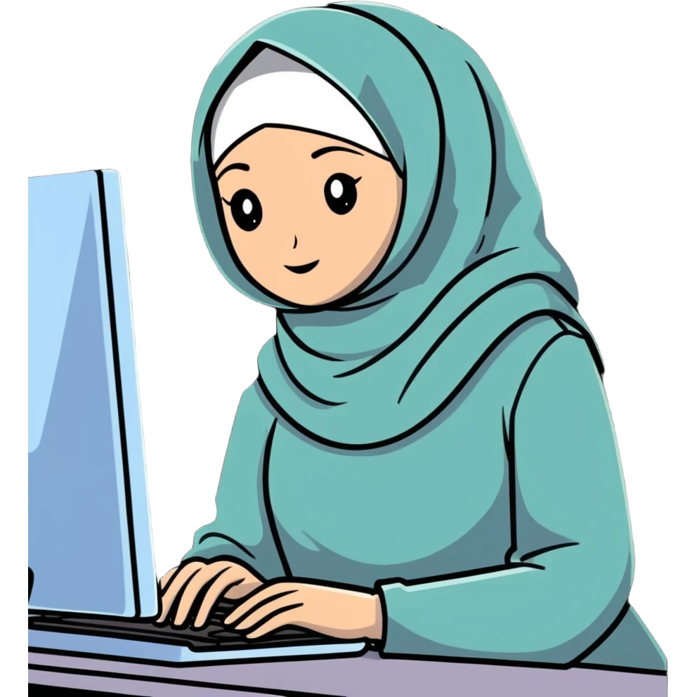 girl wearing hijab as computer science engineer working with metaverse digital world emoji
