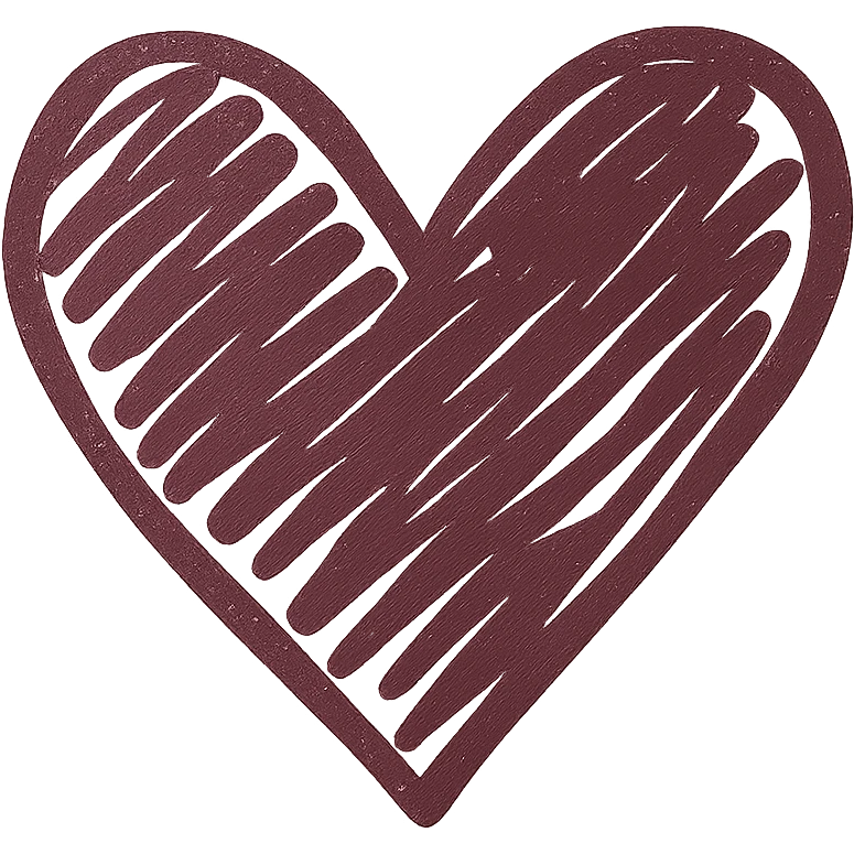 a heart in burgundy color, hand drawn style emoji