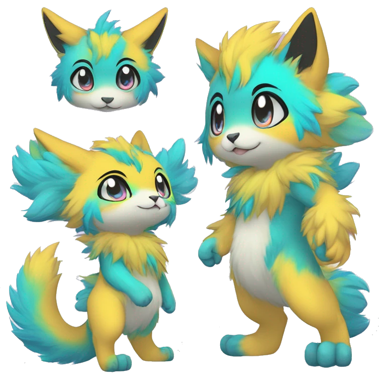 Anthro Scalie Fluffy Cool Cute Magical Shiny Colorful Neon Vibrant Colors Sparkle Kemono-style Chibi Fantasy-Animal-Fakémon-Pokémon-Hybrid Fur Sona Aesthetic Full Body emoji