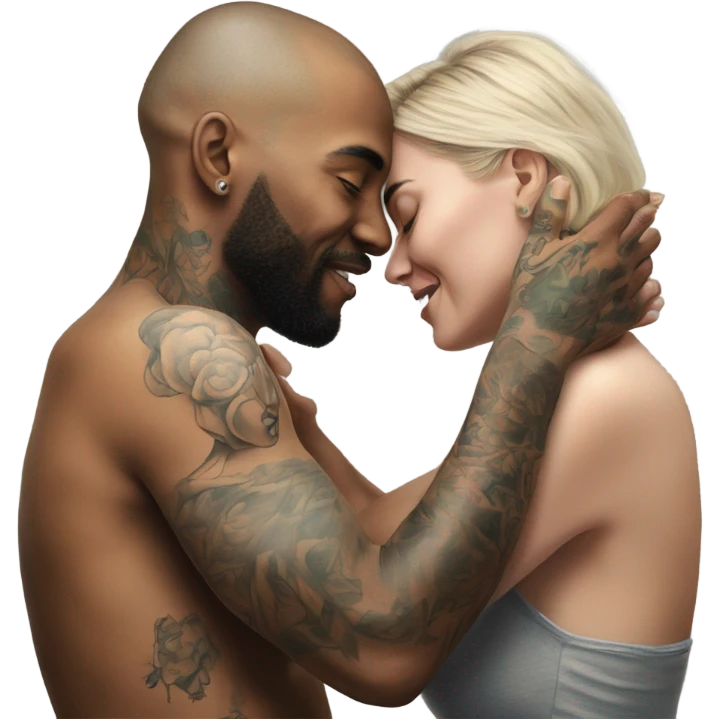intimate moment between lovers, photo Realistic Couple with tattoos  emoji