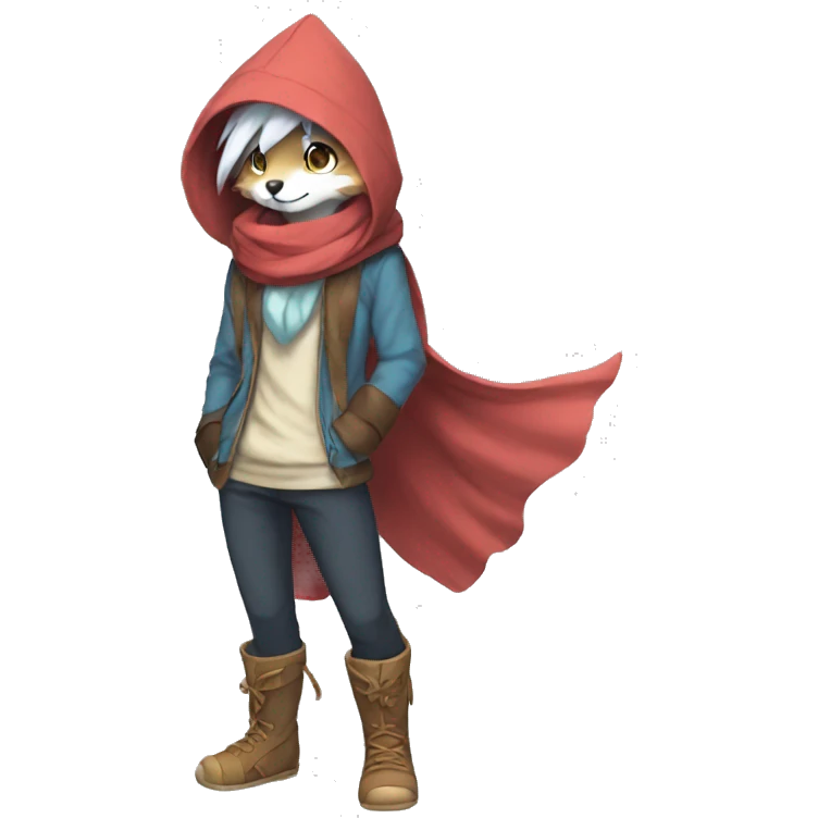 Anthro Sona Fakemon with a scarf and a hood Full Body emoji