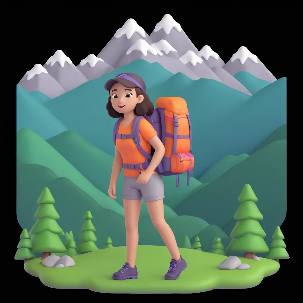 girl back packing mountains in background, close up pose emoji