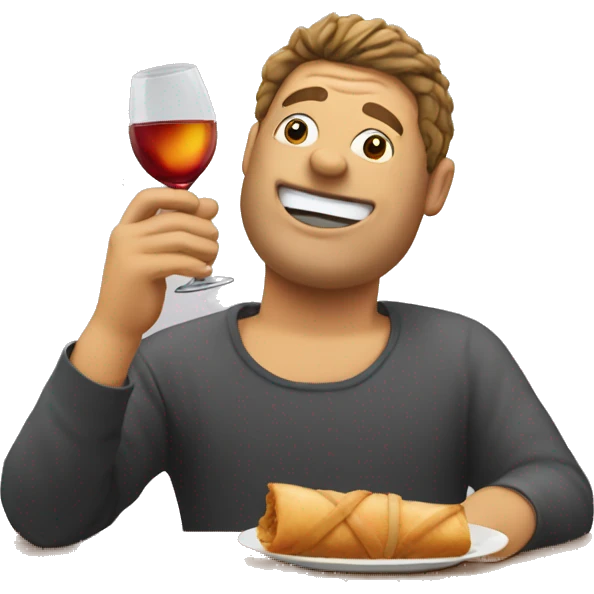 Guy drinking wines and eating egg roll emoji
