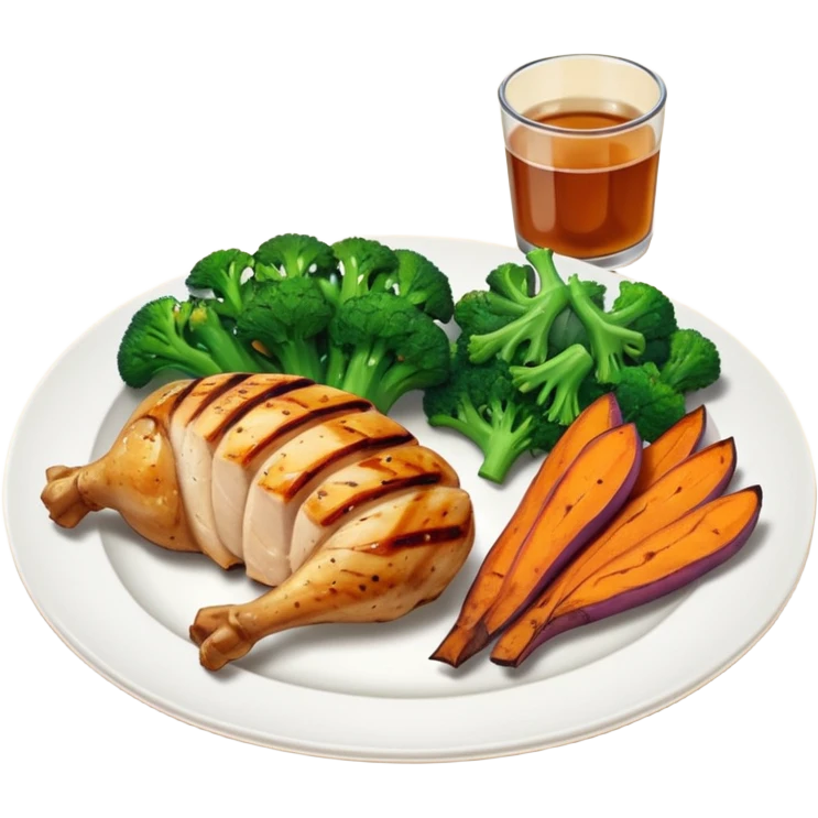 1 protein (chicken, fish)
 + 2 (or more) veggies
 + 1 starch (sweet potato or grain) emoji