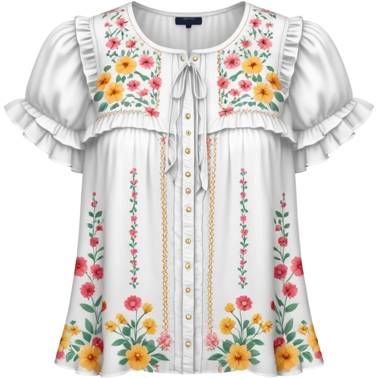 White very short sleeved floral ruffle blouse emoji