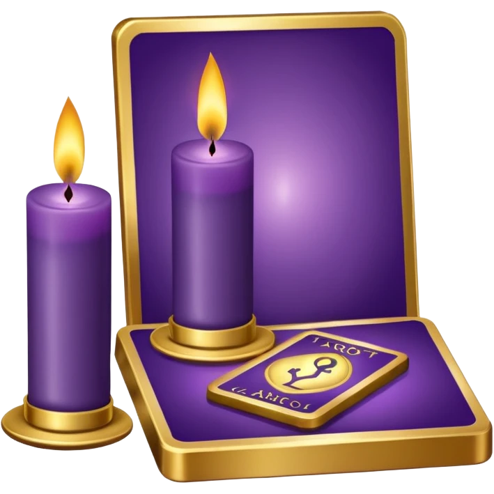 A purple deck of tarot cards and a one candle nearby emoji