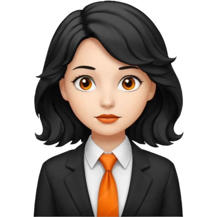 lady in white shirt, orange tie, black wavy hair emoji
