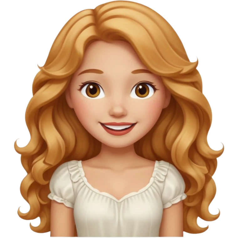 white latina girl with strawberry blonde super long wavy hair, white skirt, blushed cheeks emoji