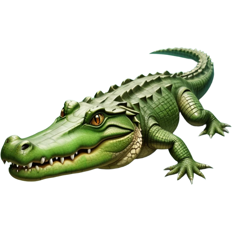 cinematic-crocodile-realistic-full-body-lounging-emoji,-massive-scaled-body-partially-submerged-in-shallow-water,-head-tilted-dramatically,-rough-green-and-brown-hide-textured-with-deep-ridges,-simplified-yet-realistic-focused-features,-highly-detailed,-glowing-with-an-almost-sarcastic-glow emoji