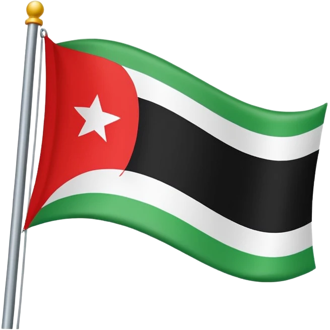 A horizontal tricolour flag of red, white, and black; charged with two green stars at the centre. emoji