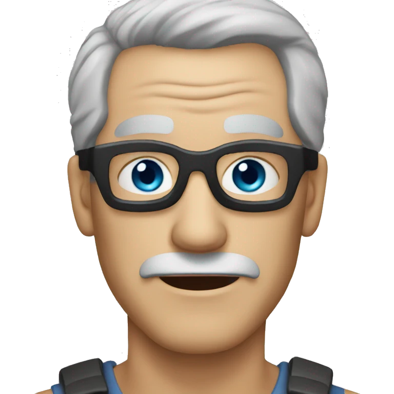 An old man with short grey hair, blue eyes, and a robber mask emoji