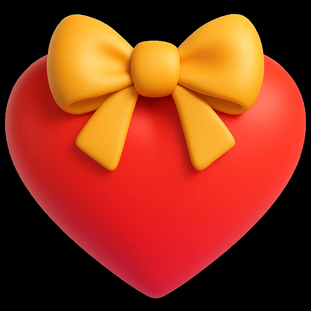 Make the red heart emoji wear a bow in a style similar to 3d-emoji emoji