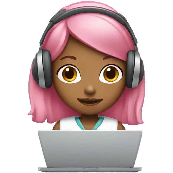 girl with pink hair and headphones on a laptop  emoji
