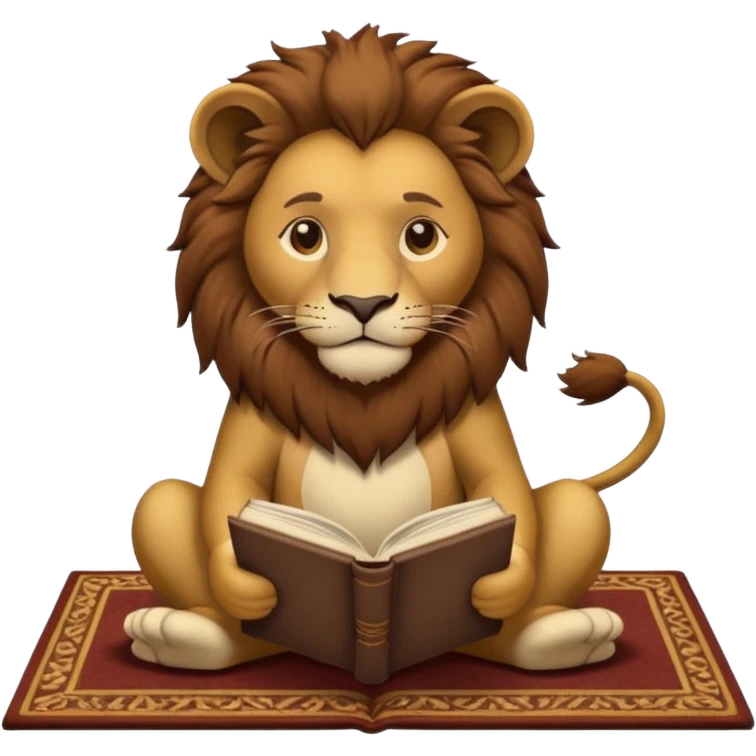 lion reading a book on a carpet emoji