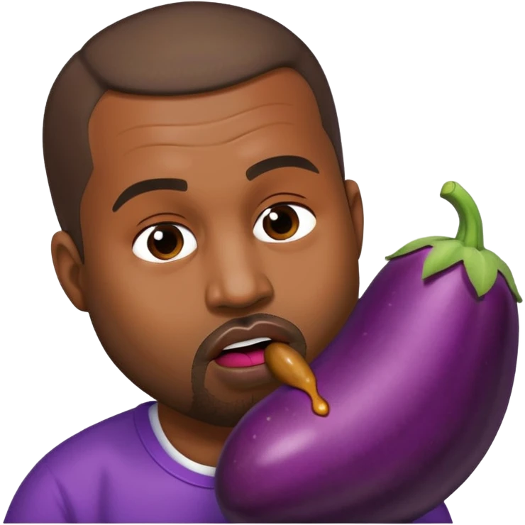 Kanye West cartoon character licking an eggplant emoji