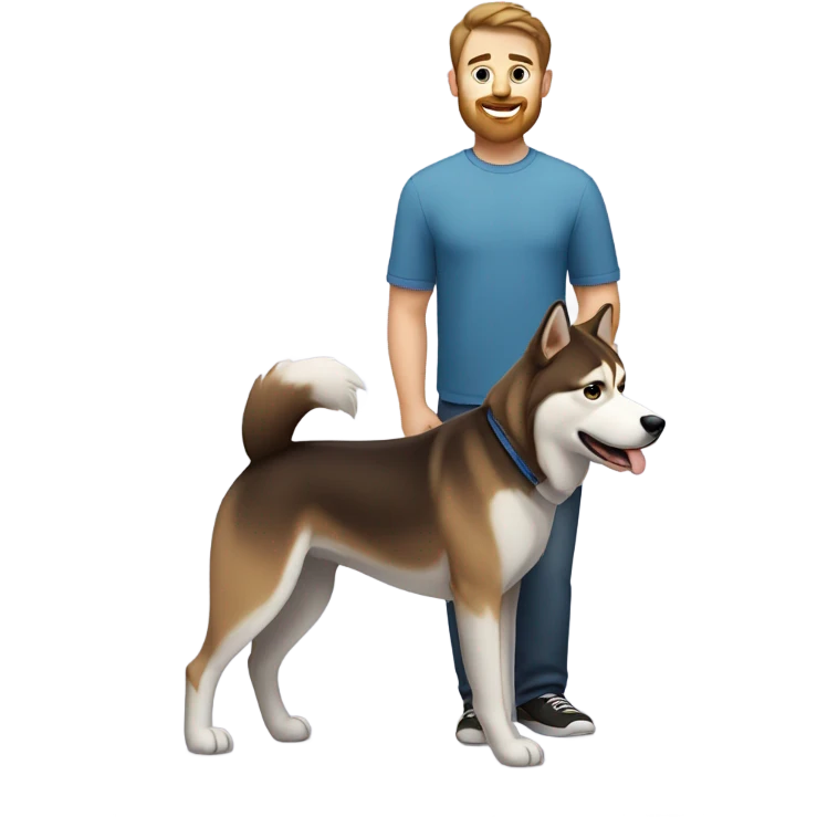 Heavy White man brown hair beard with husky dog  emoji