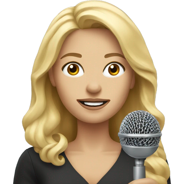 Blonde woman news reporter with microphone emoji