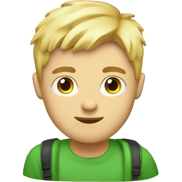 Male game dev with short blonde hair, no glasses and green eyes sitting behind notebook. In a style of an emoji. With no background so it can be used as PNG. emoji