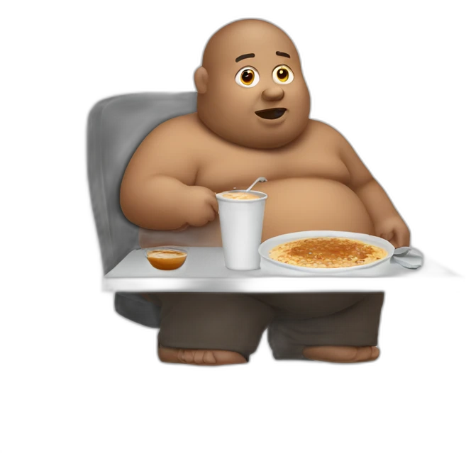 White Obese man eating gravy at the computer emoji