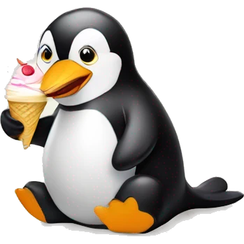 sitting pinguin with ice cream emoji
