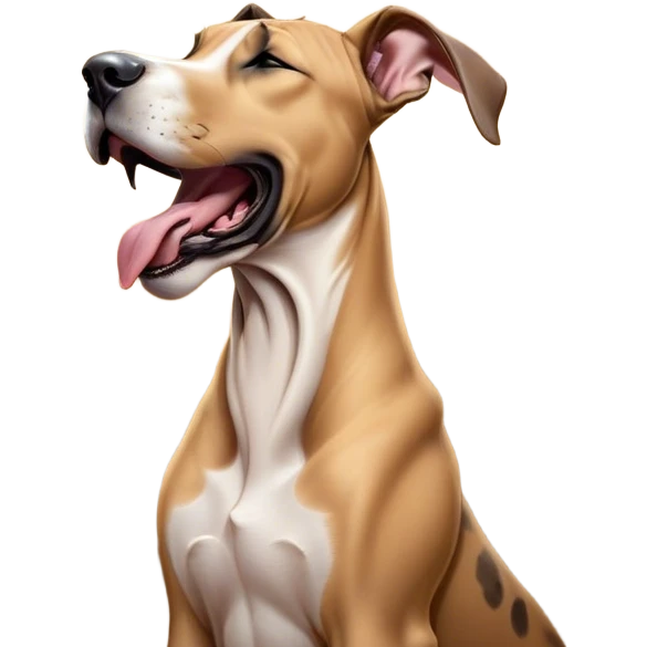 Cinematic Cute Yawning Fawn Great Dane Portrait Emoji, Head tilted slightly with a dramatic, wide-open yawn, revealing a smooth fawn coat with a refined texture, floppy ears slightly drooping, round amber eyes barely open in drowsy contentment, Simplified yet irresistibly adorable features, highly detailed, glowing with a soft, cozy glow, high shine, relaxed yet expressive, stylized with a touch of whimsy, bright and endearing, soft glowing outline, capturing the essence of a sleepy yet affectionate guardian, so drowsy it feels like it could stretch out of the screen and curl up for a nap! emoji