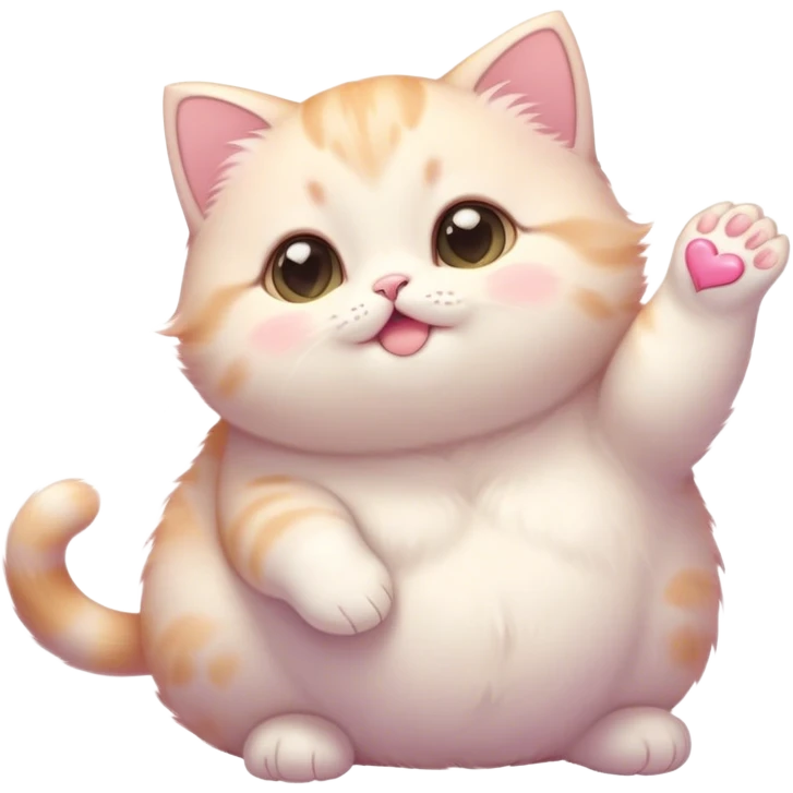 Cinematic chubby pastel kitten, big round eyes full of wonder, tiny paws reaching up, soft fluffy fur glowing in warm light, delicate heart-shaped nose, irresistibly cute and snuggly. emoji