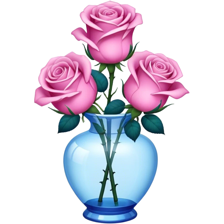 blue roses in transprent pink vase  emoji