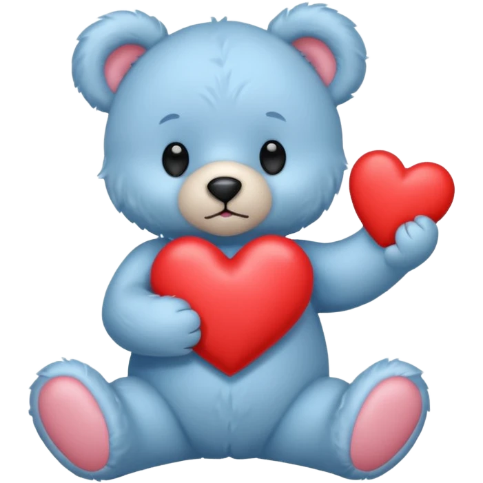 blue pastel teddy bear hold red heart emoji