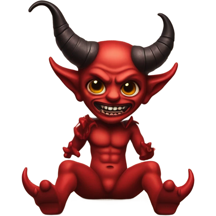 Red horned Satan doll swinging legs falling off a shelf  emoji