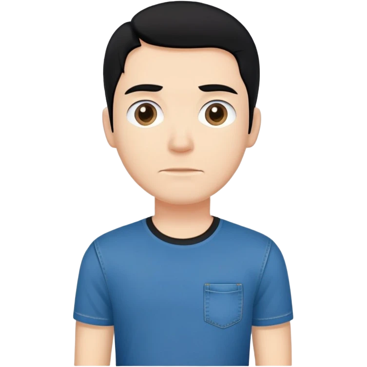 man with black hair, blue jeans, black t-shirt, neutral expression, facing forward emoji