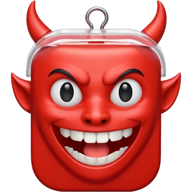 A package of dental floss with a smiling horny devil face  emoji
