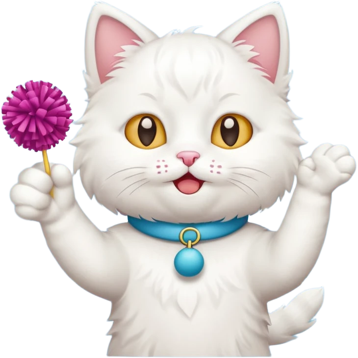 cheerleading white cat with pom pom emoji