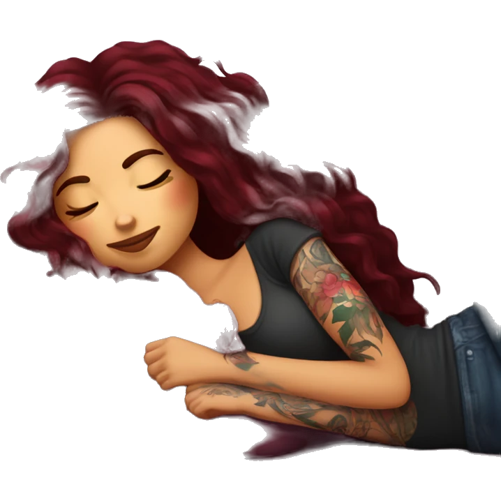 Beautiful tattooed burgundy long haired woman napping on sofa emoji