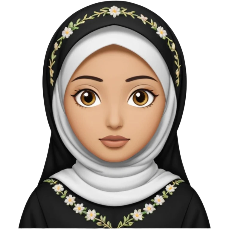 Make a emoji of a Muslim girl wearing a white hijab and makeup on her face, with only her eyes visible and her full body covered in an abaya or burqa. emoji