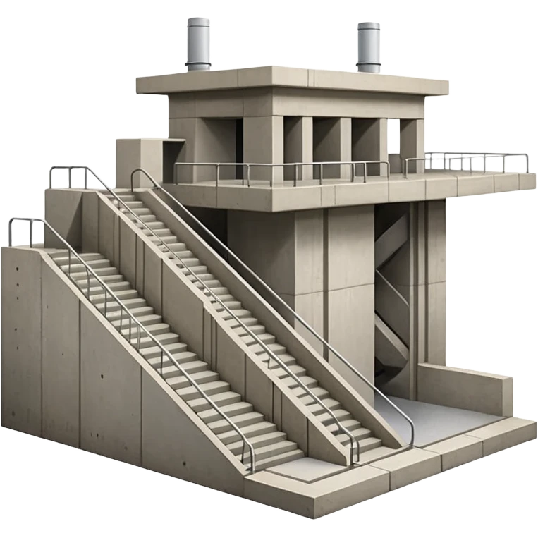 Cutaway view showing underground structure. Concrete walls, rectangular station box, visible staircases going down, platform edges, smooth geometry. No people, no text. Apple-style design emoji