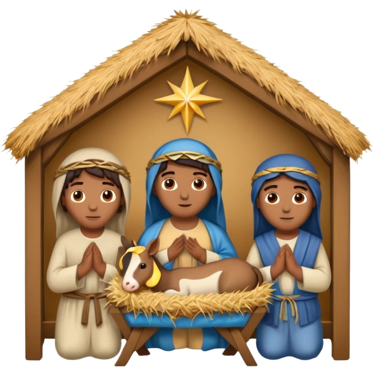 nativity scene in a manger with humans with Mediterranean skin color emoji