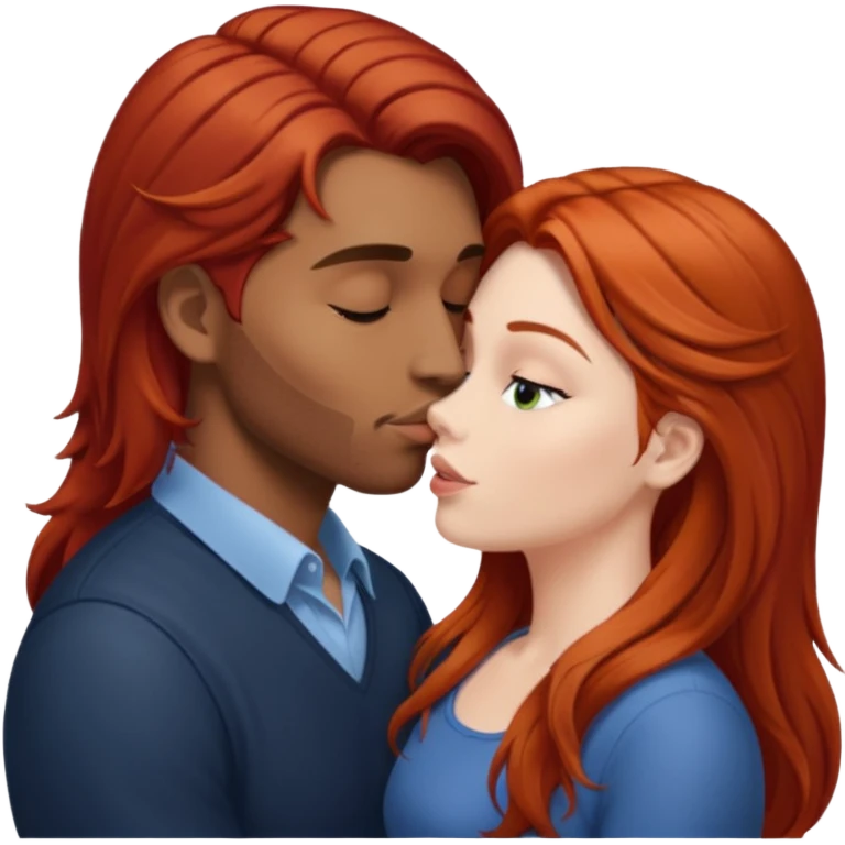 mujer pelirroja pelo largo besando a un hombre de pelo café emoji