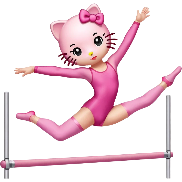 Hello Kitty performing a straight jump in gymnastics emoji