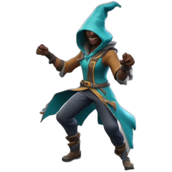 Le skin sorcière sorfeuse de fortnite entrain de danser le floss emoji