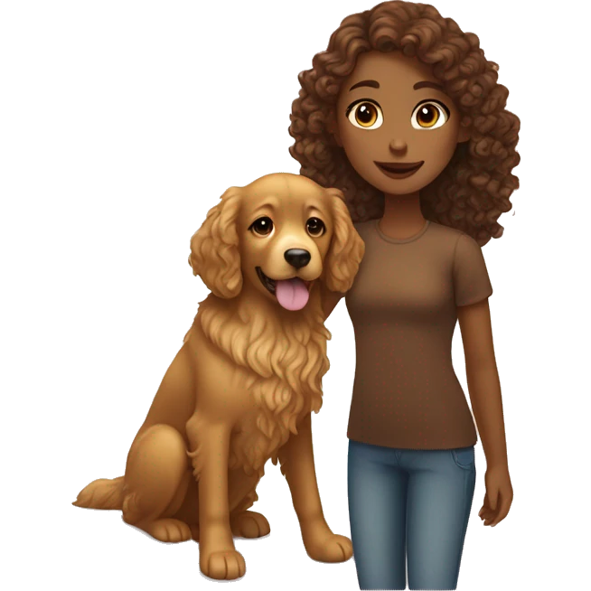 Tan skinned girl with  long brown curly hair with a golden retriever puppy emoji