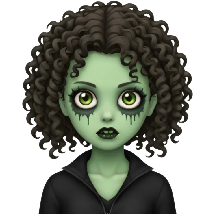 Brunette zombie girl in horror zombie green With curly hair and black clothes  emoji
