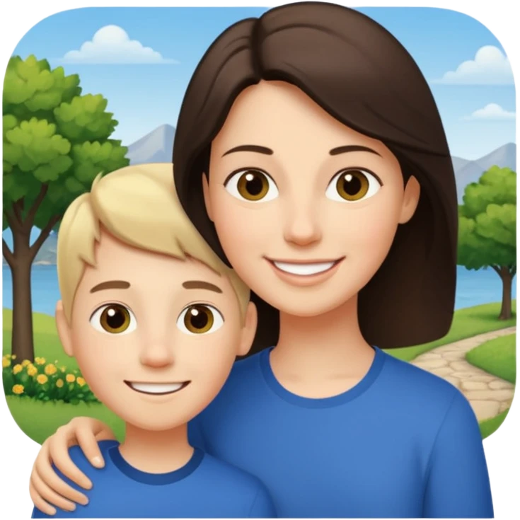 Matka brunetka se raduje se svým dvanáctiletým blonďák synem emoji