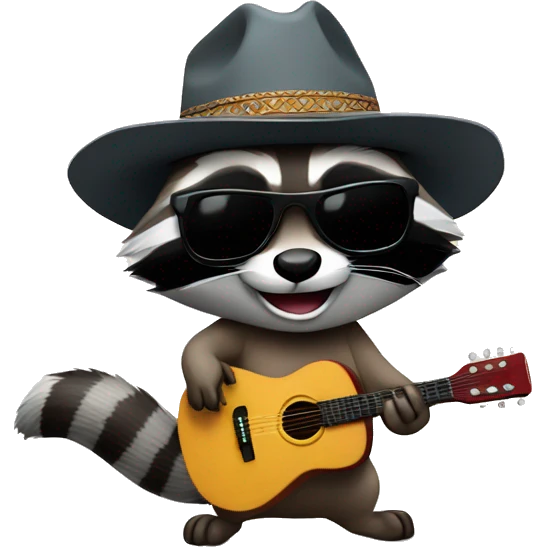 racoon with sunglasses cowboy hat playing a guitar emoji