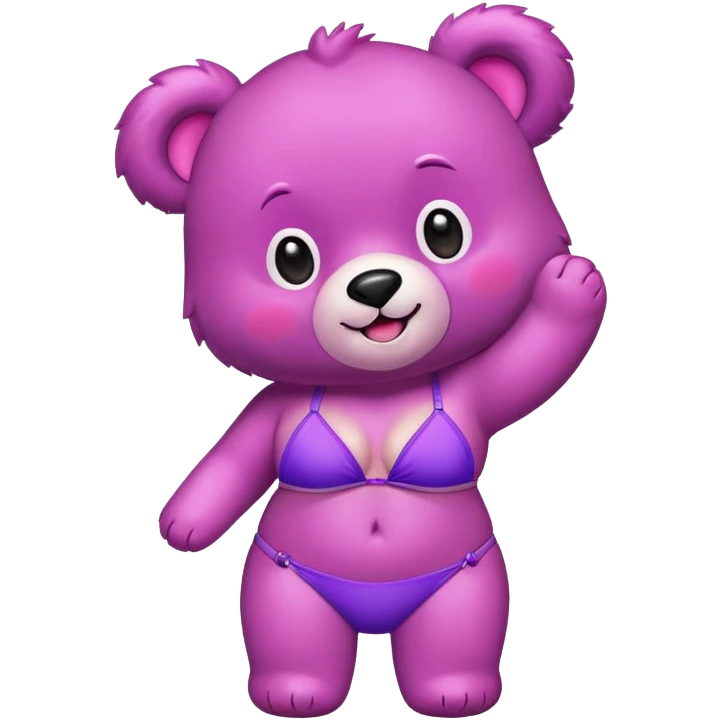 Pink bear wearing a purple bikini emoji