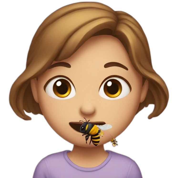 Annoying sister trying to eat a bee emoji